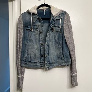 Free People Knit Hooded Denim Jacket
